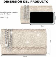 REKOBON Bolso de Noche Carteras de Embrague para Mujer, Bolso de Noche de con Purpurina con Cadena, Bolsos Cruzados de con Sobre de Hombro para Mujer Brillante - Champán - Ver 4