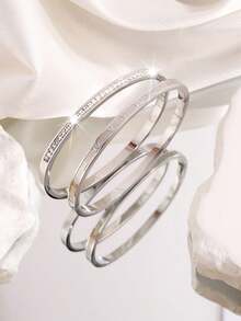 Camhanno 2 Sets Elegant Luxurious Stainless Steel Fine Fashion Style Roman Numeral Bracelets For Dating Party Daily Commute Perfect Present - Multicolor - View 6