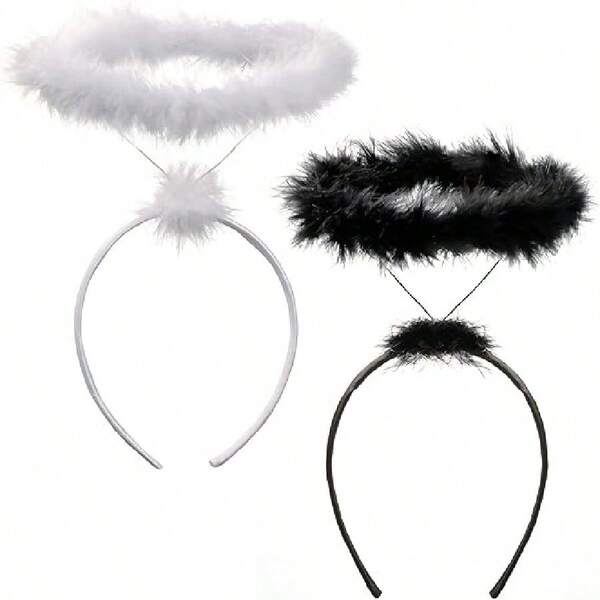 1pc Black/White Elegant Angel Halo Headband, Feather Headpiece For Princess Costume, Cosplay Accessories