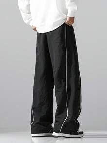 Herren Buchstaben-Muster Kordelzug Taille lockere lässige lange Hose, geeignet für Straße, Alltag, Outdoor, Laufen, Fitness, Freizeitsport - Schwarz - Übersicht 5
