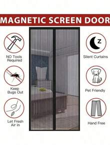 1Set Magnetic Screen Door(Send Thumbtack), Door Screen Magnetic Closure-Keeps Bugs Out Let Breeze In, Heavy Duty Mesh - Pet And Kid Friendly, Works With Front Doors, Sliding Doors - Multicolor - View 13
