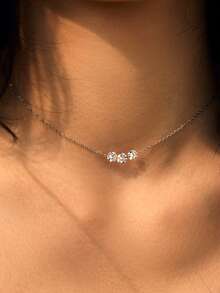 1pc Minimalist Sparkling Cubic Zirconia Necklace, 925 Sterling Silver Women's Delicate Adjustable Necklace - Luxury Jewelry Suitable For Daily Wear, Parties, Banquets, Gifts - Round - View 7