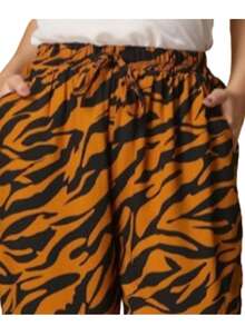Tiger Print Animal Print Pocket Mesh Drawstring Holiday - 咖啡棕 - 查看 3