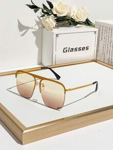 1 pereche ochelari de modă pentru femei, cu ramă semi-plată, stil Ombre, supradimensionați, potriviți pentru uz zilnic - Multicolor - Vizualizare 12
