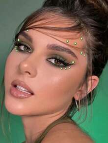 1pc Light Green Rhinestone Sticker For Facial And Eye Makeup Decoration, Suitable For Party And Festival - Green - View 3