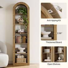 Tribesigns 74.8" Tall Arched Bookshelf, 6-Tier Narrow Open Bookcase, Floor Standing Corner Display Shelves Storage Organizer For Small Space, Home Office, Living Room - 棕色 - 查看 11