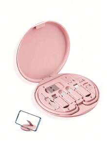 طقم كابل بيانات متعدد الوظائف مع صندوق تخزين الشحن، شحن سريع 60 واط، يمكن استخدامه كحامل لموديل الهاتف المحمول، طقم كابل شحن محمول بسيط، محول USB Lightning، طقم محول، ضروريات غرفة السكن الجامعي - متعدد الألوان - مشاهدة 23