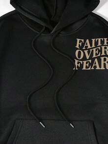 Streetwear Hoodie Print Graphic Sweatshirt-Men's Letter Graphic Hoodies Long Sleeve Faith Over Fear Hoodies Pullover Sweatshirt StreetwearBack To School Hoodie Teen, A Great Gift For Your Boyfriend - 黑色 - 查看 4