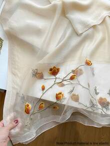 1条女士花卉刺绣透气防风时尚围巾，春秋季日常保暖披肩 - 杏色 - 查看 4