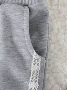 秋冬女宝宝休闲灰色宽松荷叶边领拉链夹克和高腰喇叭裤套装 - 灰色 - 查看 4