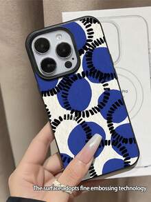 WeiMi 1pc Minimalist White Base Blue Dot Pattern Waterproof Anti-Drop Anti-Slip High-Quality Soft Leather Texture Phone Case, Compatible With Apple, Phones - Multicolor - View 2