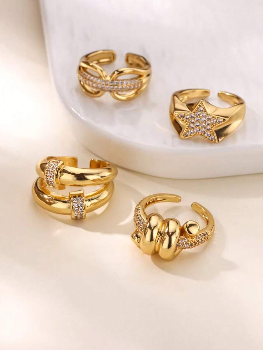 Zirconia Owl Shape Rings For Women Gold Color Geometric Owl Adjustable Finger Rings Wedding Couple Luxury Jewelry Gifts Valentine's Day Gift - Yellow Gold - View 1