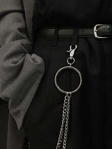 1pc Men's Punk Rock Style Denim Jeans Chain Waist Chain, Unique Street Fashion Accessory - Silver - View 2