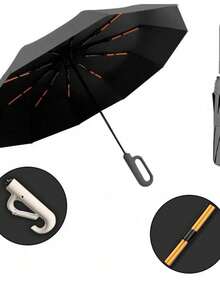 Automatic Folding Umbrella With UPF 50+ Sun Protection - Buckle Ring And Portable For Travel - Black - View 2