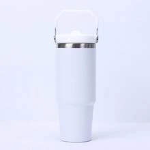 6 Pack 30oz Tumbler With Handle And Flip Straw Lid Double Wall Insulated Travel Coffee Mug Stainless Steel Vacuum Insulated Coffee Tumbler Cup For Hot And Cold Beverages,Leak-Proof - 白色 - 查看 4