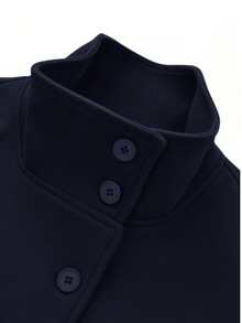 Manteau en laine à boutons devant et ceinture à la taille pour femmes, style décontracté et sortie, manteau d'automne/hiver - bleu indigo - Voir 8