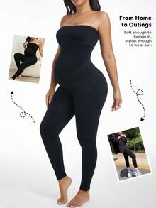 1pc Maternity Jumpsuit For Woman, Workout Romper Ribbed Stretch One Piece Short Jumpsuits Yoga Sleeveless Outfits