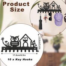 1pc Owl Pattern Metal Wall Mounted Key Holder Rack With 7 Hooks, For Hanging Keys, Towels, Umbrellas, Decor Organizer For Hats, Bags, Scarves, Vintage Home Wall Decoration, Rustic Aesthetic Room Decor, Bedroom Living Room Kitchen Entryway Accessory, Modern Minimalist Interior Design Hanger, Space Saving Storage Solution, Charming Bird Themed Functional Organizer - Black - View 13