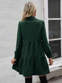 Damen Lässig Pendler einfarbiges Kleid mit Knopfleiste und Langarm