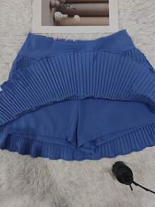 Women's Solid Color Pleated Short Skirt - Pleated Blue - View 2
