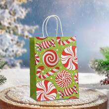 6/12/18/24pcs Christmas Theme Party Paper Gift Bags, Santa Claus & Snowman Pattern Gift Bags, Suitable For Christmas Decoration Bags, Birthday Party Gifts, Anniversary Celebration Tote Bags