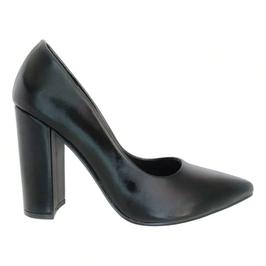 Zapatilla Casual De Punta Negra Con Tacón Grueso 10 Cm - Negro - Ver 1
