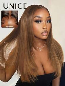 UNice Hair 13x4 Frontal Pre Everything Caramel Blonde Layered Straight Wig Natural Hairline Pre Cut Pre Pluck Transparent Lace 100% Human Hair Unice Wigs For Women