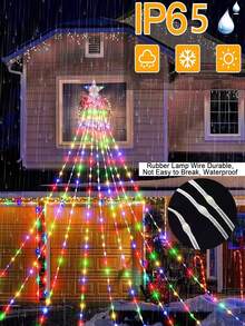 Solar Waterfall String Lights,Christmas Tree Lights Outdoor Waterproof,Garden Light String ,9 Strands,2m 200leds 3m 290leds Christmas Tree With Topper Star Lights String ,8 Modes Atmosphere Light, Fairy Lights For Garden, Wedding, Tree, Wall, Party Christmas Decoration(Warm White/Multicolor)