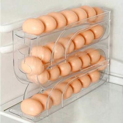 1 件轻质透明 3/4 层滑动鸡蛋分配器，自动滚动防裂支架，适用于冰箱和台面，易于清洁，可清洗，工业食品供应设备，节省空间的冰箱侧门储物架，用于厨房整理鸡蛋盒
