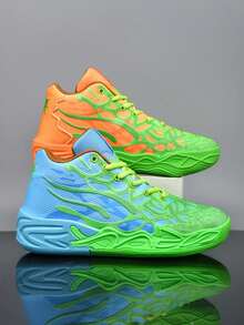 Fashionable Boys' Colorful Basketball Shoes, Outdoor Sports Casual Sneakers With Thick Soles, Multi-Color Combination - Green Blue - View 10