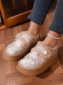 2025 New Women Fashion Flat Comfortable Glitter Perforated Shoes For Winter