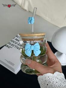Bowknot Coffee Glass Straw Cup - Girly Bowknot Straw Cup, Milk Tea Straw Cup, Matcha Coffee Straw Cup - Excellent Choice For Holiday/Birthday Gifts! - Multicolor - View 3