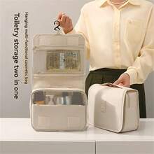 Bolsa de cosméticos portátil - Gran capacidad, ligera, bolsa de almacenamiento de artículos de tocador plegable, equipada con ganchos y cremalleras de lona, es un regalo ideal para el Día de San Valentín, el Día de la Mujer, Navidad, Halloween