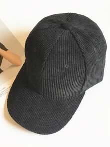1pc Minimalist Solid Color Corduroy Baseball Cap, Suitable For Spring, Autumn, And Winter Daily Wear, ,Summer,Beach,Hat,Holiday,Travel - Black - View 5