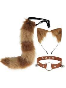 Set de 3 piezas: Diadema con orejas de gato, accesorio de cola de zorro, segundo elemento, orejas de animal, set de cola de animal, collar y pinza para el cabello, adecuado para varios festivales y disfraces de fiesta - Multicolor - Ver 11