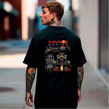 Red Bull F1  Car Oversized Casual Cotton T-Shirt - 黑色 - 查看 3