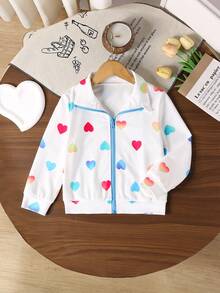 Boys' Gradient Heart Print Casual Jacket, Fashionable Outerwear For Outdoor Play, Autumn/Winter