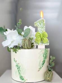 浅绿色蝴蝶结数字 0-9 生日周年纪念婚礼订婚派对蛋糕装饰蜡烛 - 淺綠色 - 查看 1