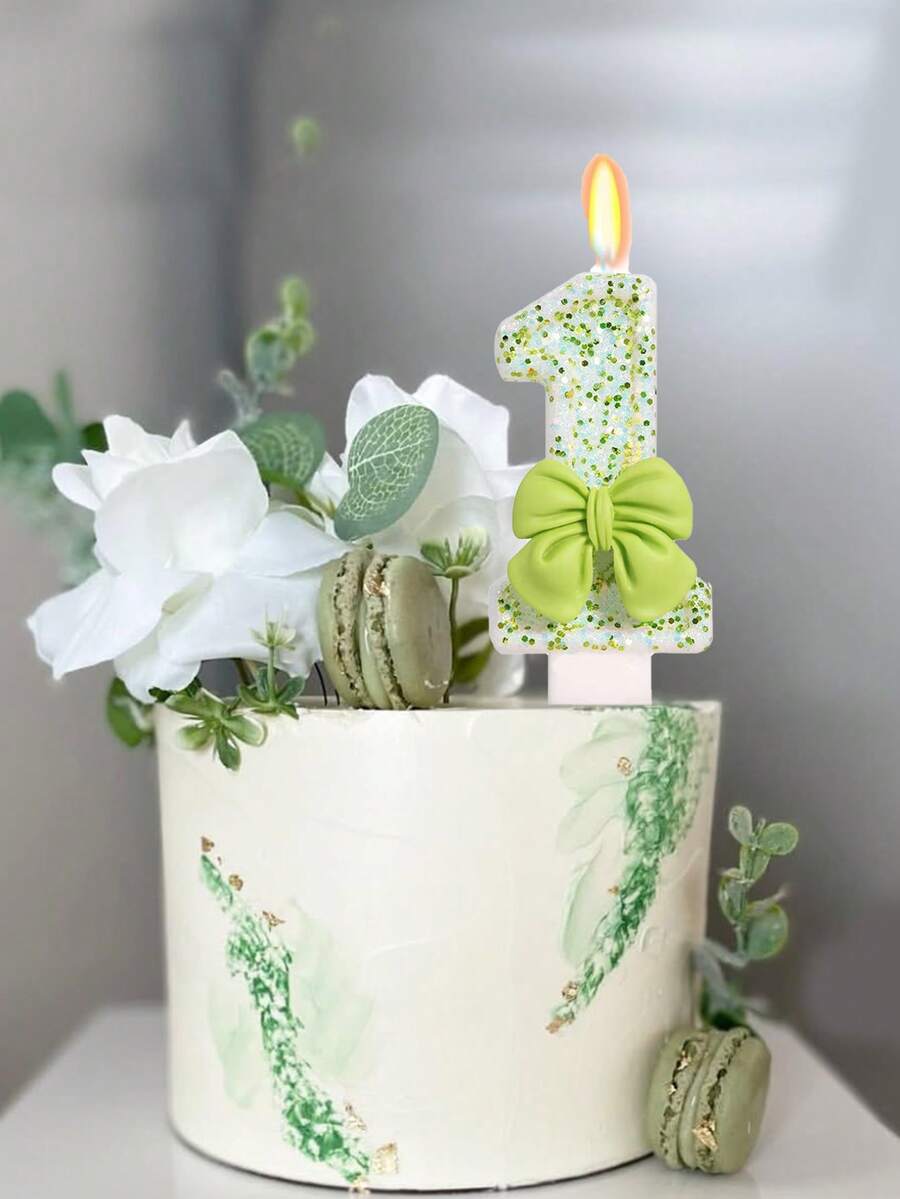 浅绿色蝴蝶结数字 0-9 生日周年纪念婚礼订婚派对蛋糕装饰蜡烛 - 淺綠色 - 查看 1