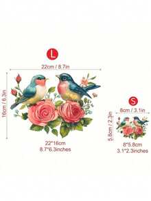 1/2/3pcs Set Cute Colored Pencil Sparrow & Rose Heat Transfer Stickers - Comfortable Floral And Bird Pattern Iron-On Patches For Decorating Jackets, T-Shirts, Bags, Pillows, Baseball Caps, Etc.