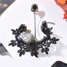 1 Piece, Dark Style Niche Design, Lace Rose, Finger Bracelet, Retro Gothic Lolita Flower Bracelet, - 黑色 - 查看 10