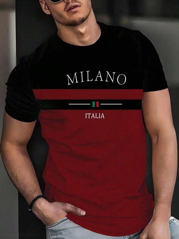 'Milano' Fancy Graphic Print Men's Crew Neck Short Sleeve T-Shirt, Summer Fashion Short Sleeve