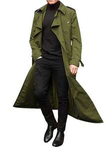 Men's  Daily Fashionable Casual Mid-Length Trench Coat, Street Style, Autumn/Winter, For Friends, Husband, Boyfriend Gifts - Army Green - View 2