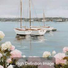 1 幅带框/无框帆船绣球花海岸海报孙女海洋海滨风景墙艺术帆布印刷简约海滩别墅美学装饰画适用于公寓、客厅、卧室、现代家居装饰 - 彩色 - 查看 5