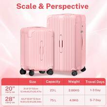 Luggage Travel Suitcase, 2-Piece Luggage Set , Carry On Luggage PC+ABS Suitcases With Double Spinner Wheels Airline Approved Luggage With TSA Lock,Vacation,Party-Pink - 粉色 - 查看 2