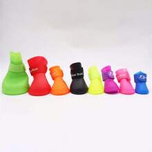 4pcs/Set S/M/L/XL/XXL Cat & Dog Outdoor Ankle Boots, Pet Waterproof Rain Shoes, Non-Slip Rubber Boots, Pet Accessories, Pet Waterproof Shoes, Soft Bottom Won't Fall Off Dog Paw Covers, Pet Warm Shoes For Autumn/Winter - Multicolor - View 2