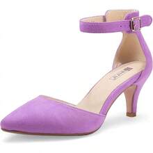 Women's IN3 D'Orsay Pumps Low Kitten Heels For Women Dress Shoes Pointed Closed Toe Wedding Bride Ankle Strap Dressy Silver Black Nude White Gold Heels For Women-2025 - Lilac Suede - 查看 1