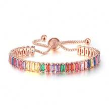 1Pc European And American Style Colorful  Bracelet For Women Full Diamond Crystal Tennis Bracelet - Kiểu 1-Vàng hồng - Xem 5