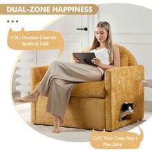 Oversized Armchair With Cat House,Modern Style Accent Chair With Cat Bed, Chenille Single Sofa Lounge Chair For Living Room, Bedroom - 黃色 - 查看 8