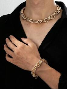 3/5/7mm, Vacuum Plating, Twist Necklace, Bracelet, Jewelry Set, Gold, Silver And Black, Cuban Hip Hop Chain, Gold, Silver And Black Necklace, Suitable For Men's Daily Life, Holiday Gift, Popular Jewelry Accessory For Daily Match, Easter Gift, Men Necklace And Bracelet, Suitable For Celebration, Parties And Wedding, Casual Accessories, Punk Style, Accessories, Office Outfit, Musty